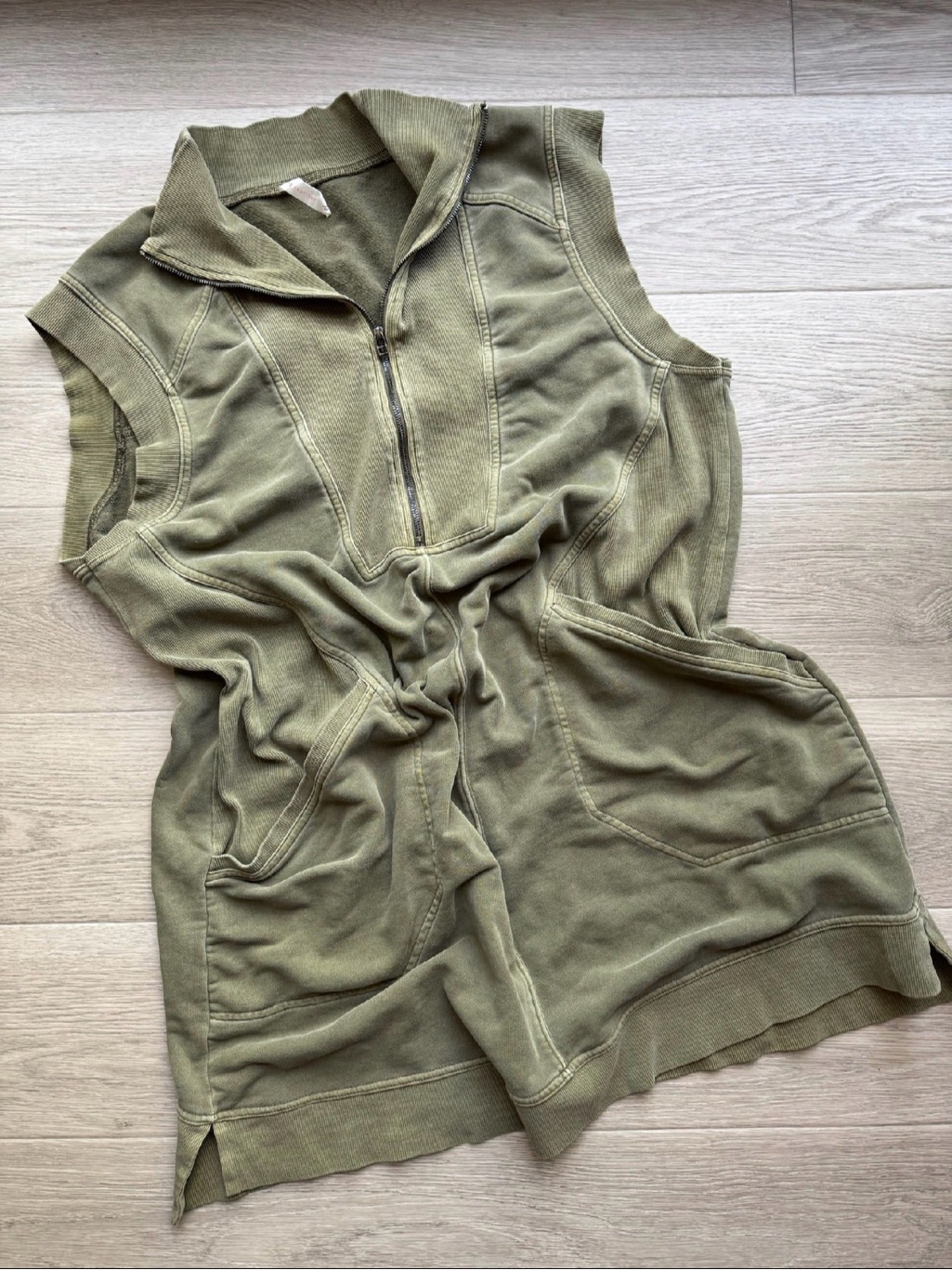 Sleeveless Half-Zip Tunic In Olive Green